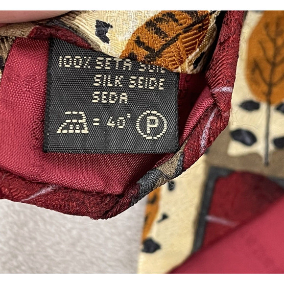 Ermenegildo Zegna Mens Tie Leaf Print Red Silk Necktie 58x3.75 Career‎ Preppy - Picture 5 of 6